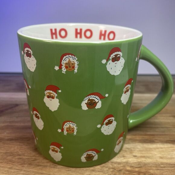Wondershop Ho Ho Ho Black Santa Mrs. Claus Green Christmas Holiday Mug Whimsical - Picture 5 of 7